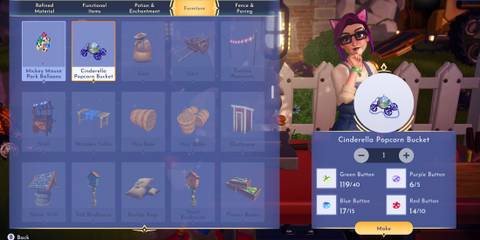 Cinderella Popcorn Bucket crafting in Disney Dreamlight Valley