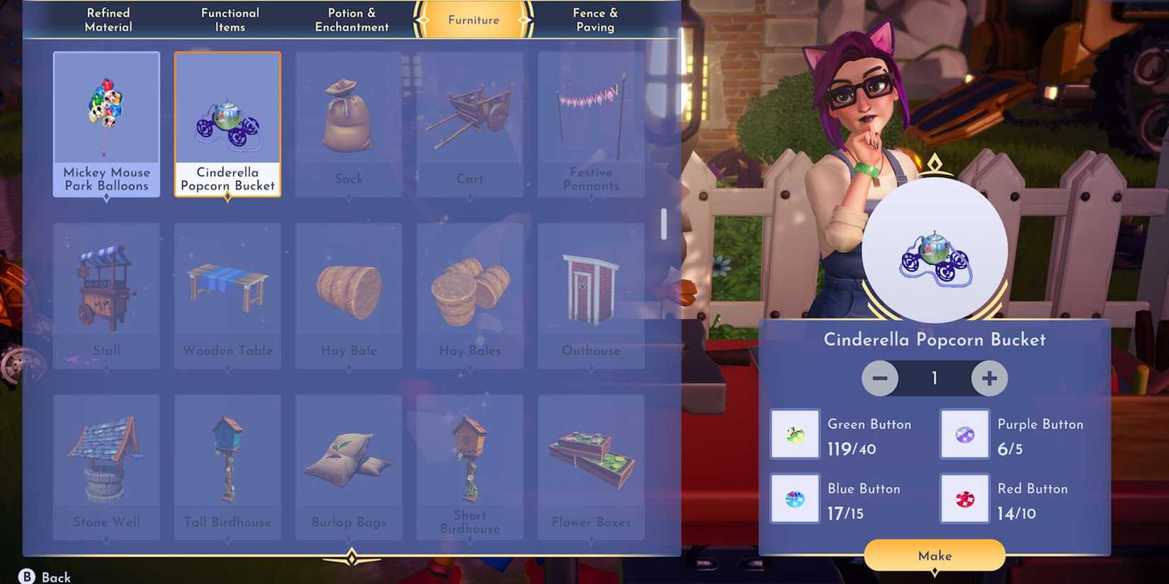 Cinderella Popcorn Bucket crafting in Disney Dreamlight Valley