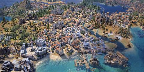 Civilization 7 Spanish coastal city promo gameplay screenshot