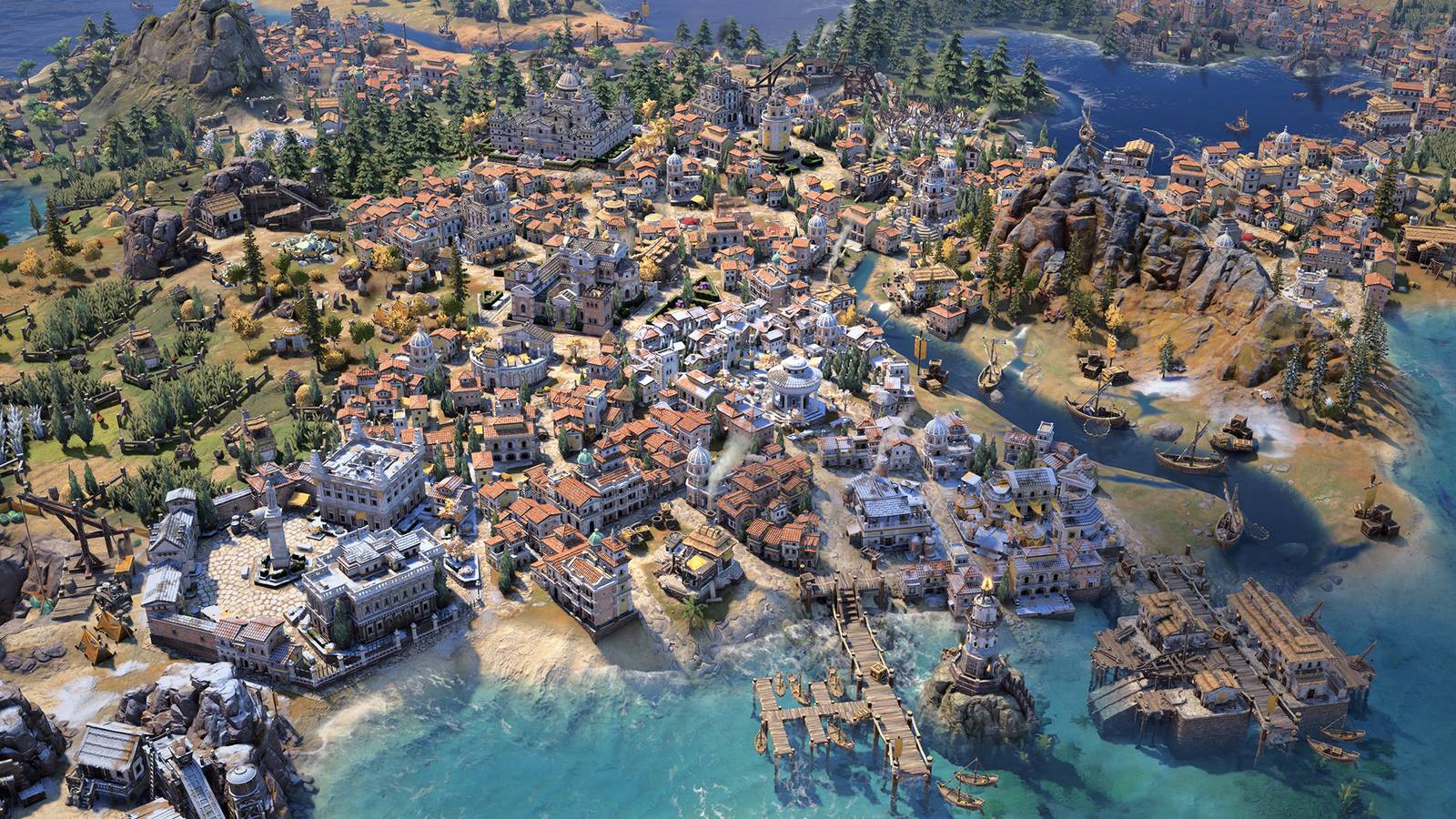 Civilization 7 Spanish coastal city promo gameplay screenshot