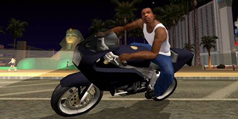 CJ riding his bike in Grand Theft Auto San Andreas