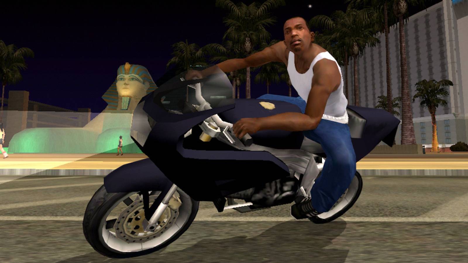 CJ riding his bike in Grand Theft Auto San Andreas