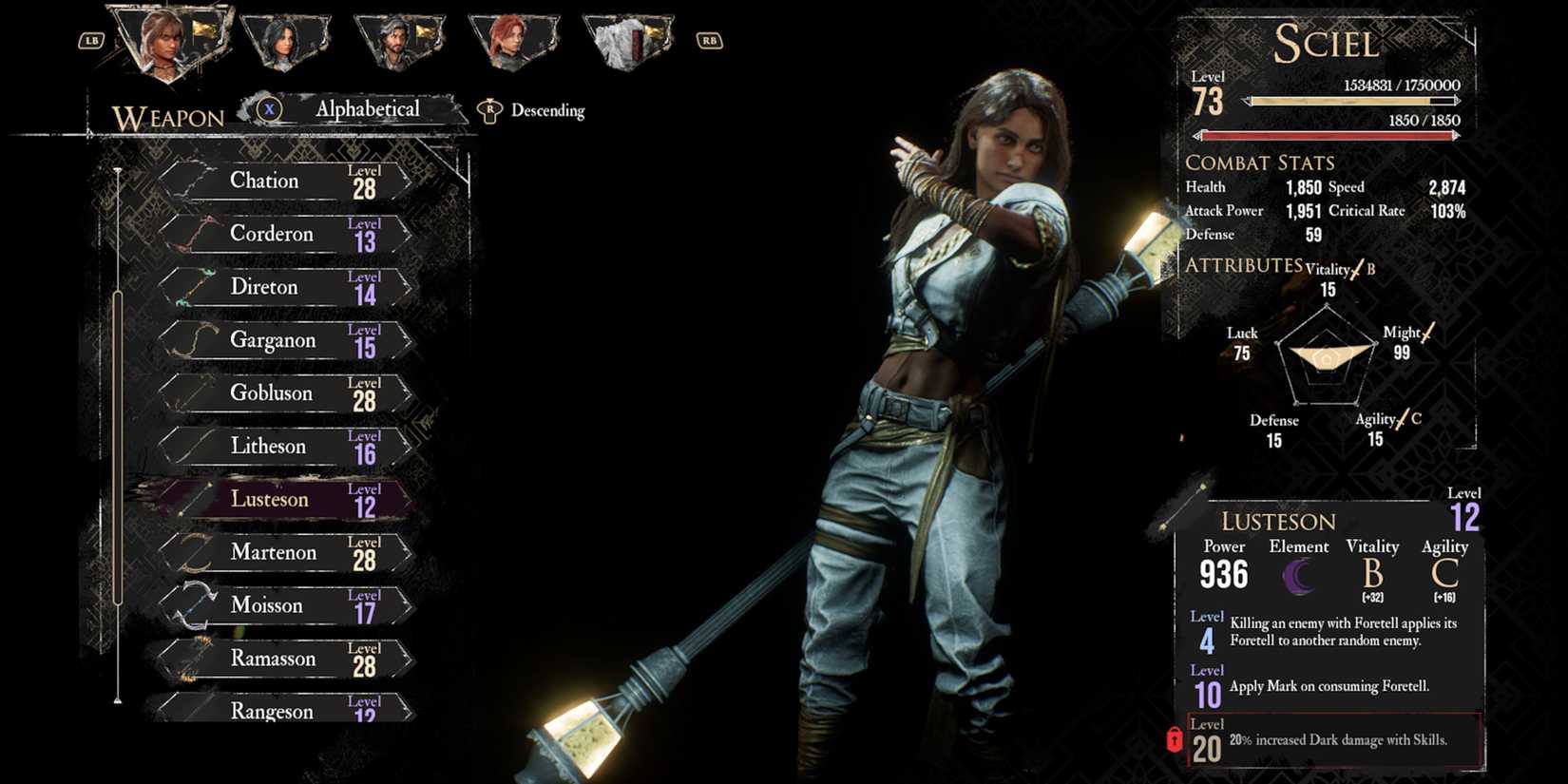 Clair Obscur Expedition 33 Lusteson Sciel Weapon