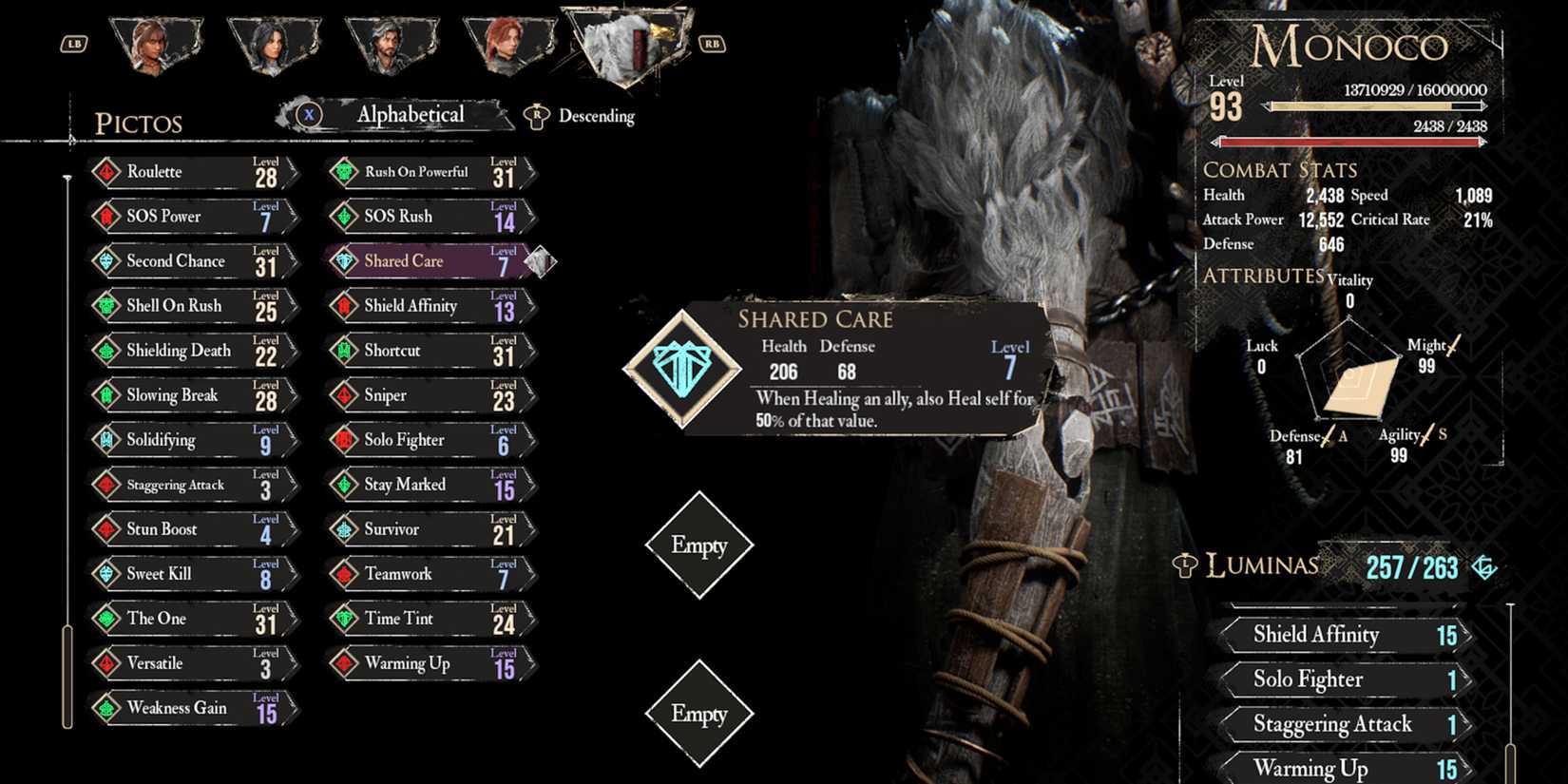 Clair Obscur Expedition 33 Shared Care Pictos