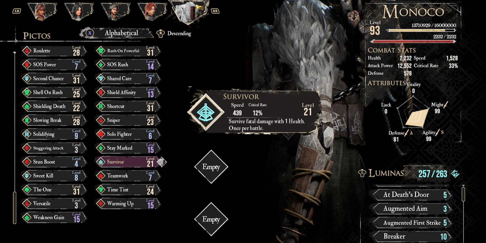 Clair Obscur Expedition 33 Survivor Pictos