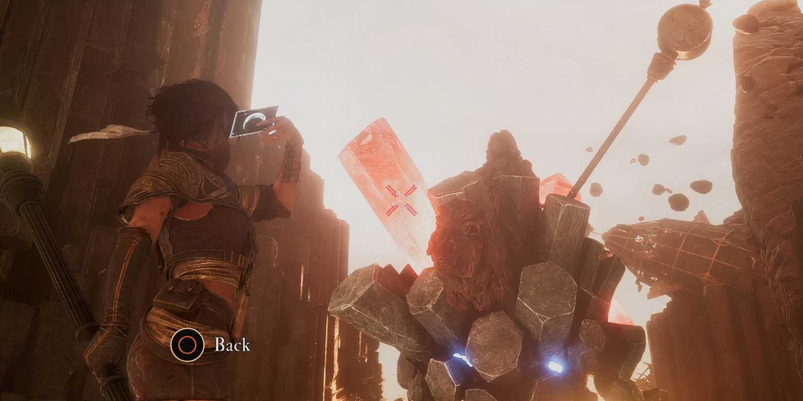 Clair Obscura Expedition 33 shooting the Chromatic Hexga's crystals