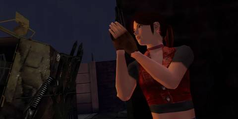 Claire taking cover in Resident Evil Survivor 2 Code Veronica