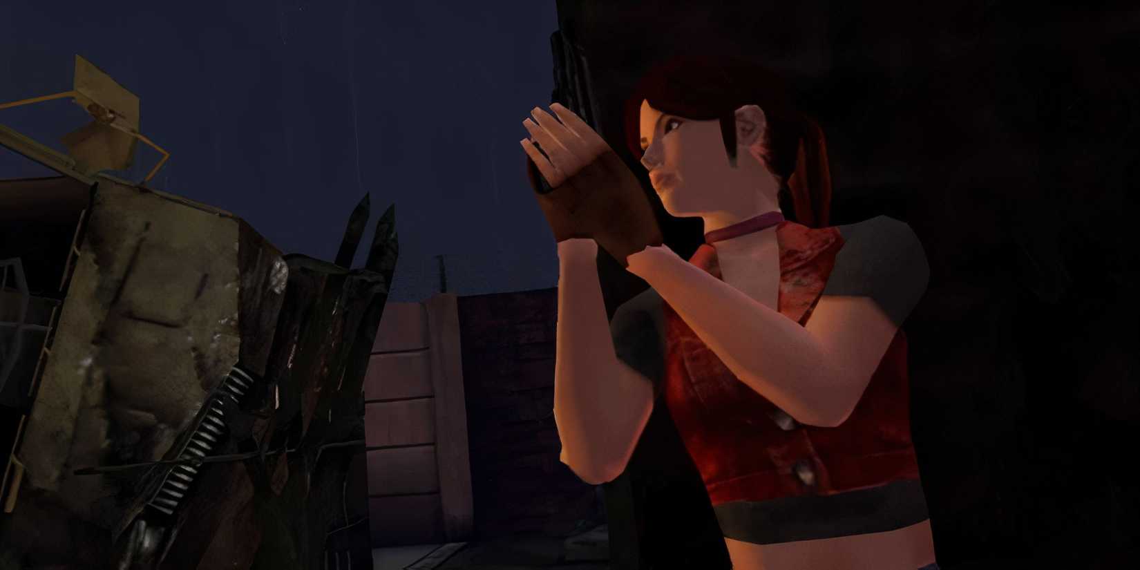 Claire taking cover in Resident Evil Survivor 2 Code Veronica