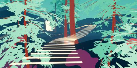 Climbing stairs in Shape of the World