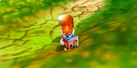 Conker oogling an adult magazine - Conker's Bad Fur Day