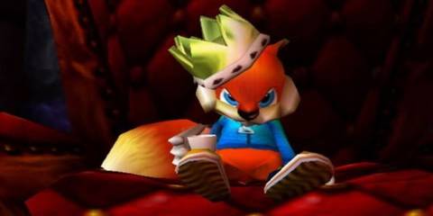 Conker sitting on the throne - Conker's Bad Fur Day