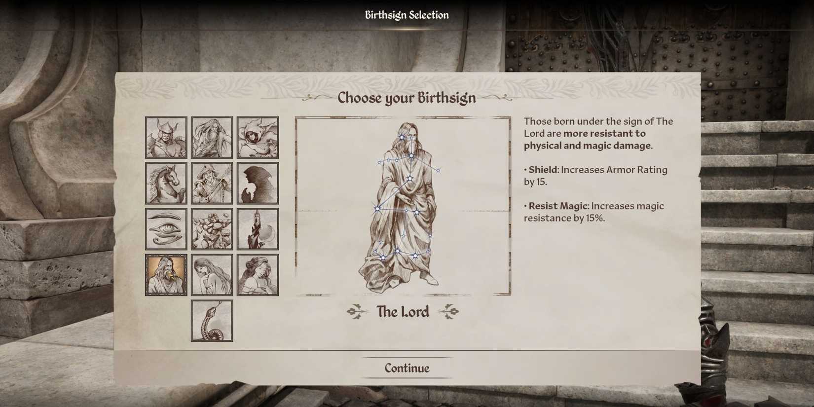 Oblivion Remastered Birthsign menu