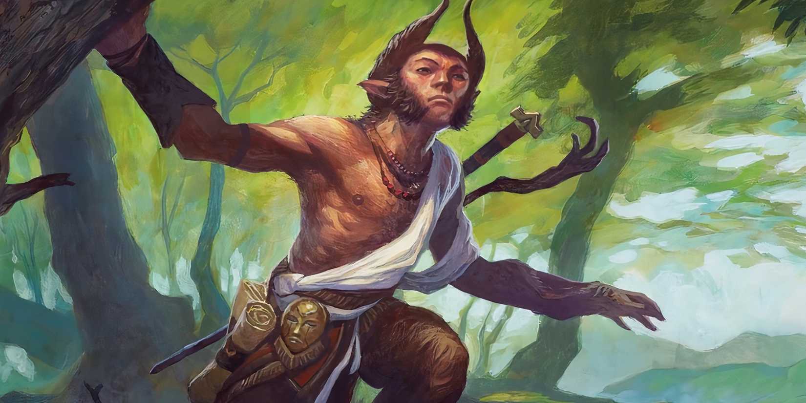 D&D, Satyr wandering in the forest official art via Wizards of the Coast