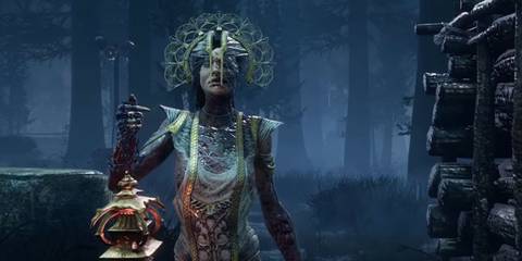 The Plague standing next to a pile of wooden logs