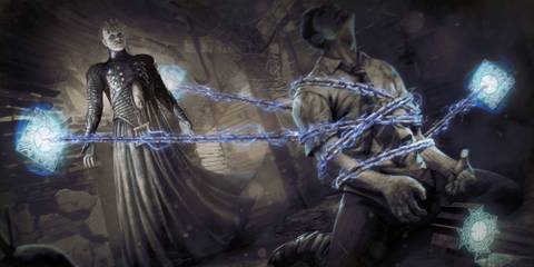 Hellraiser wrapping Dwight Fairfield in chains