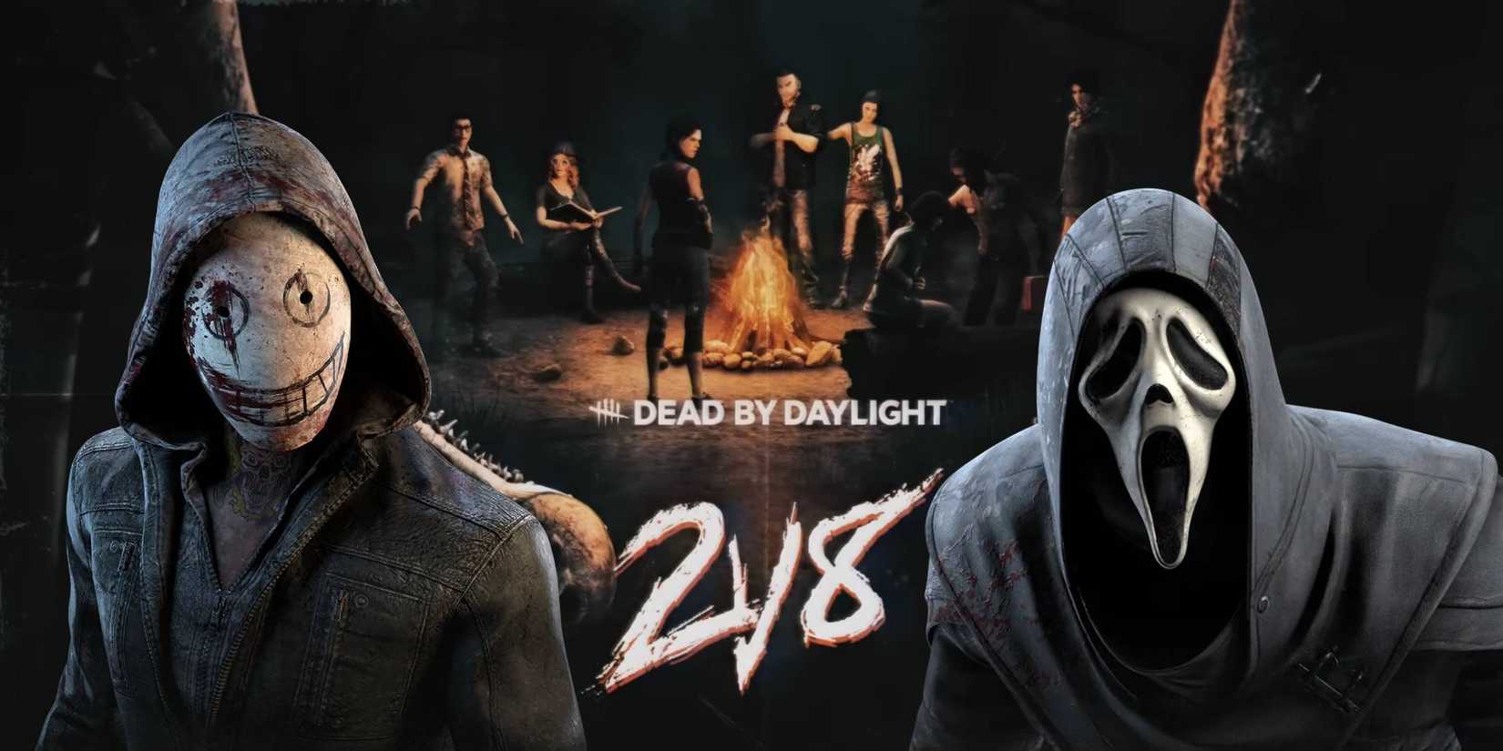 Legion and Ghostface over art for Dead by Daylight's 2v8 Mode