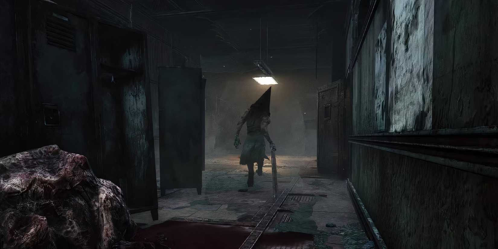 Dead by Daylight Pyramid Head walking down Midwich corridor