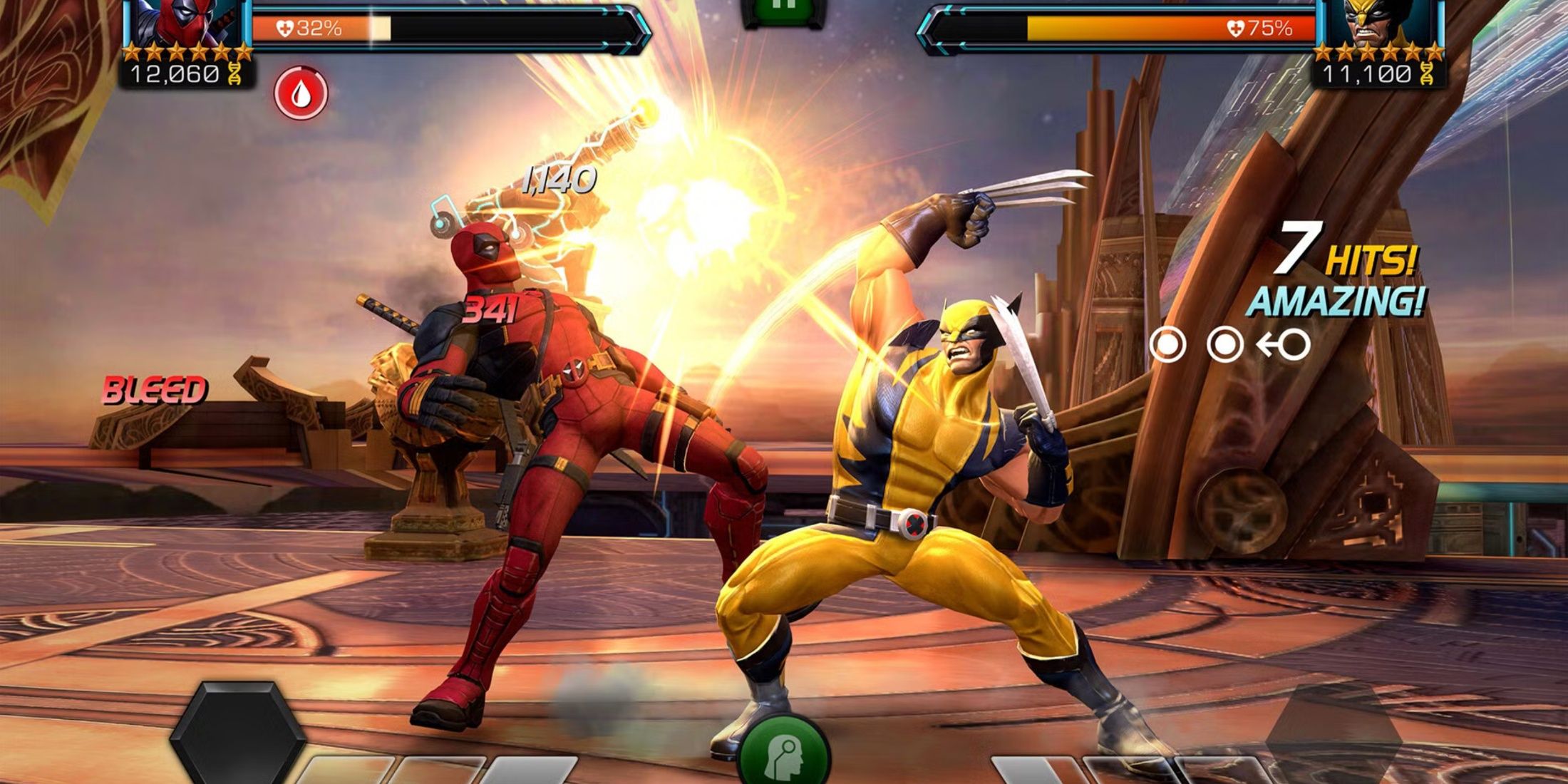 Deadpool and Wolverine Battling in Marvel Contest of Champions
