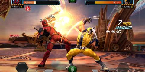 Deadpool and Wolverine Battling in Marvel Contest of Champions