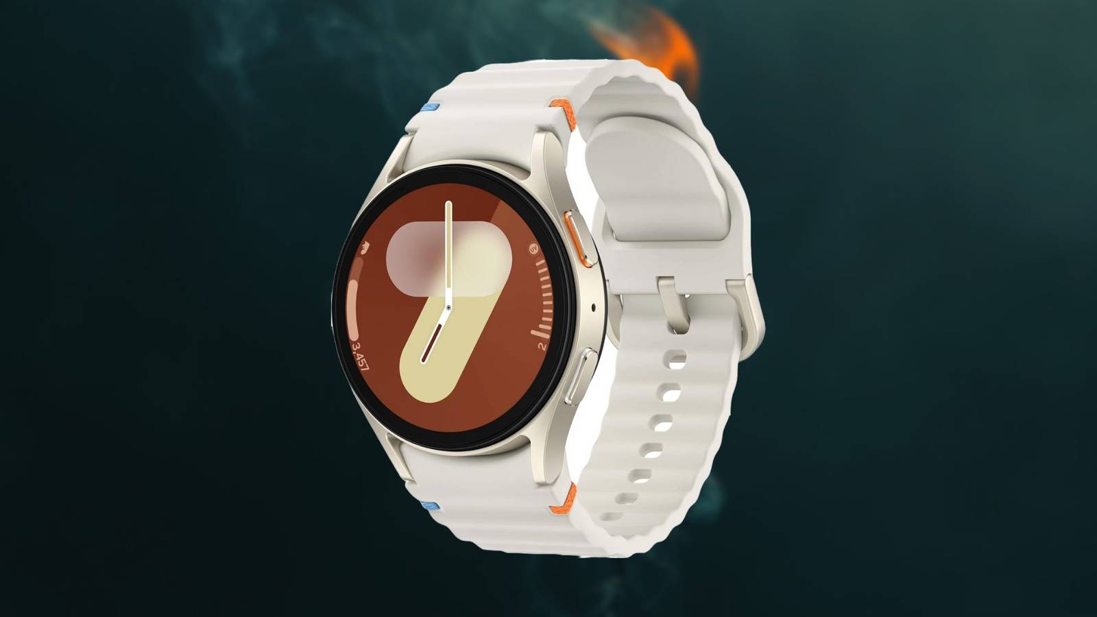 Image of the samsung galaxy watch 7 on a black based background. 