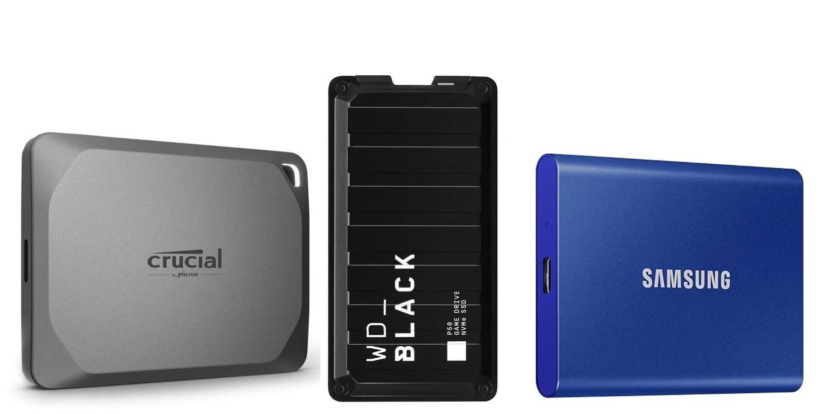 Three different SSDs on a white background.