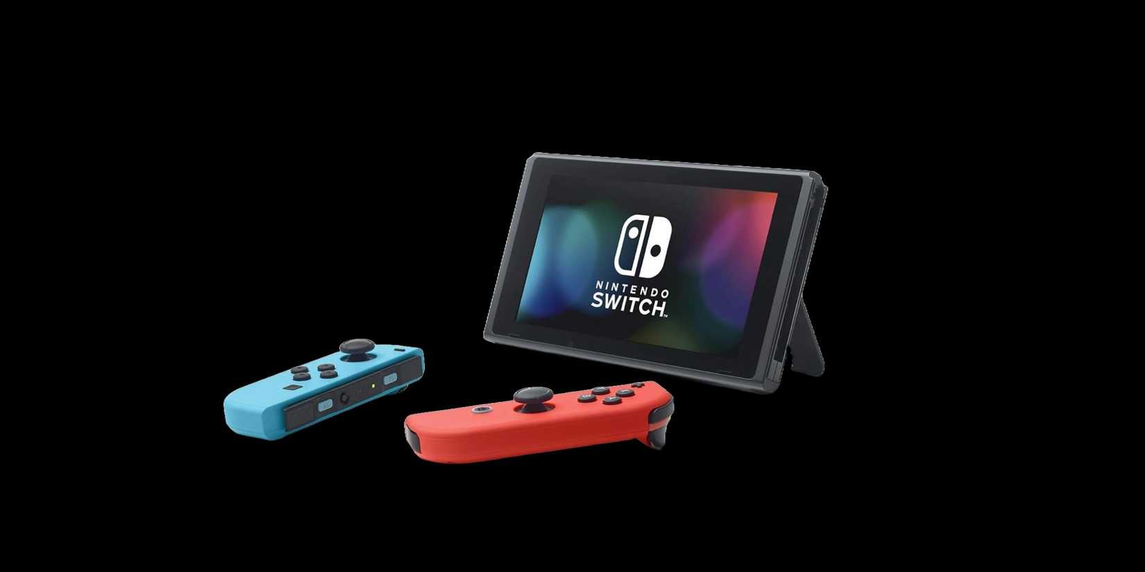 Image of a Nintendo Switch on a black background. 