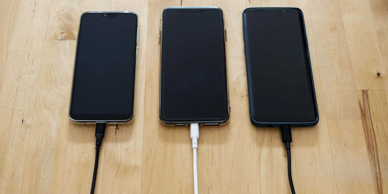 Images of phones being charged.
