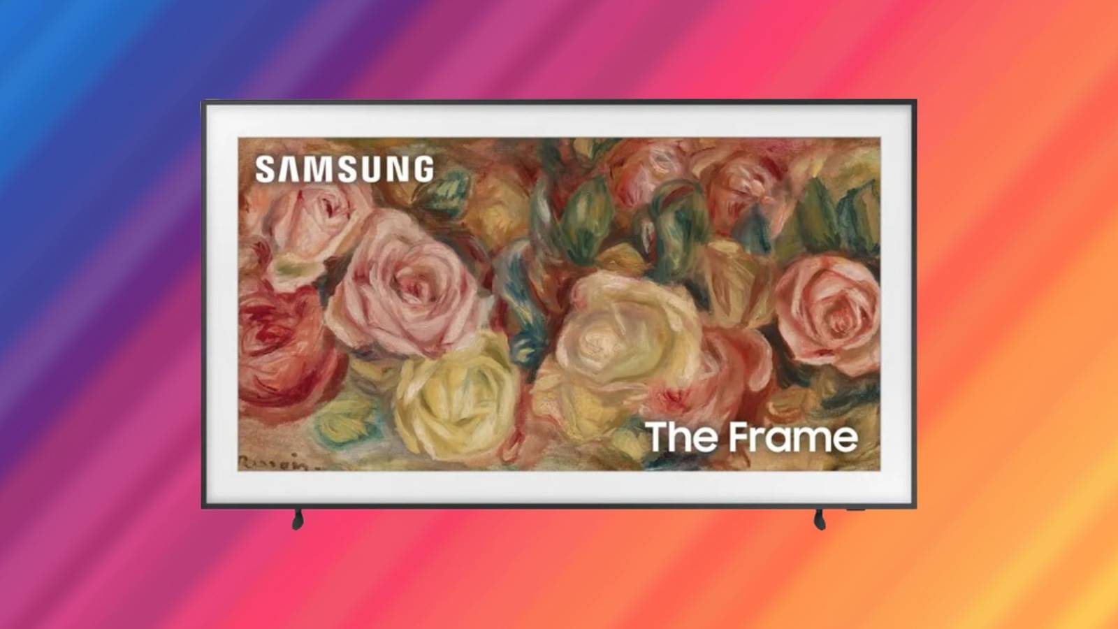Image of the Samsung Frame Tv on a multicolored background.