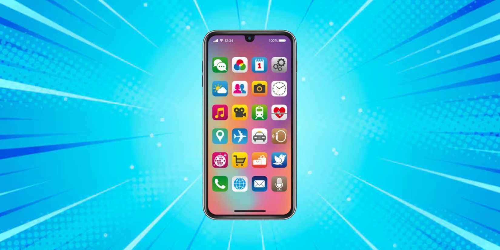 Image of an iPhone on a cartoonish blue background. 