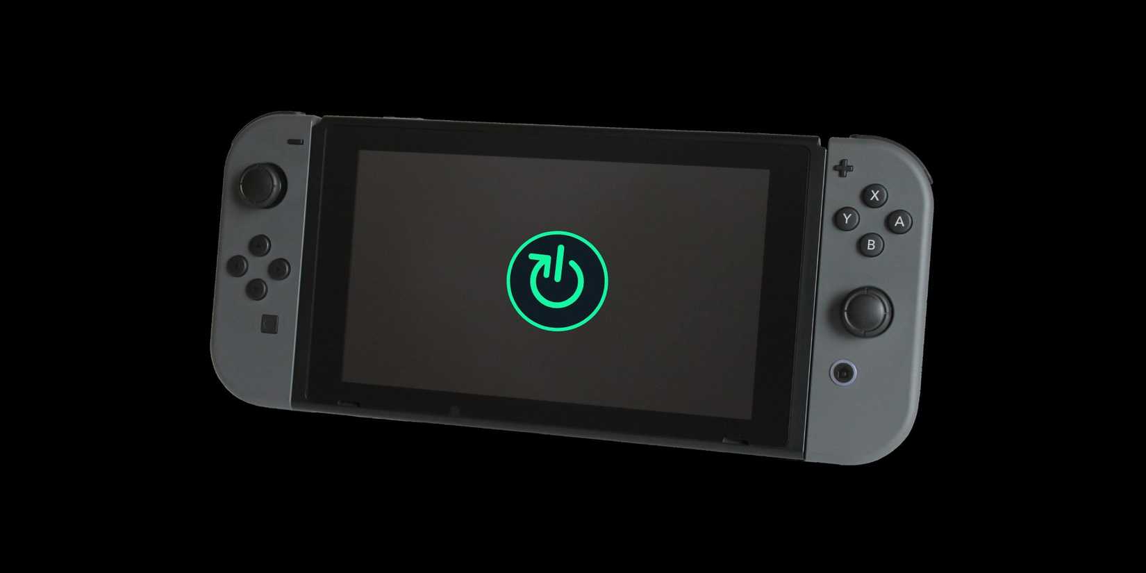 Image of a nintendo switch, with a reboot icon on it. 