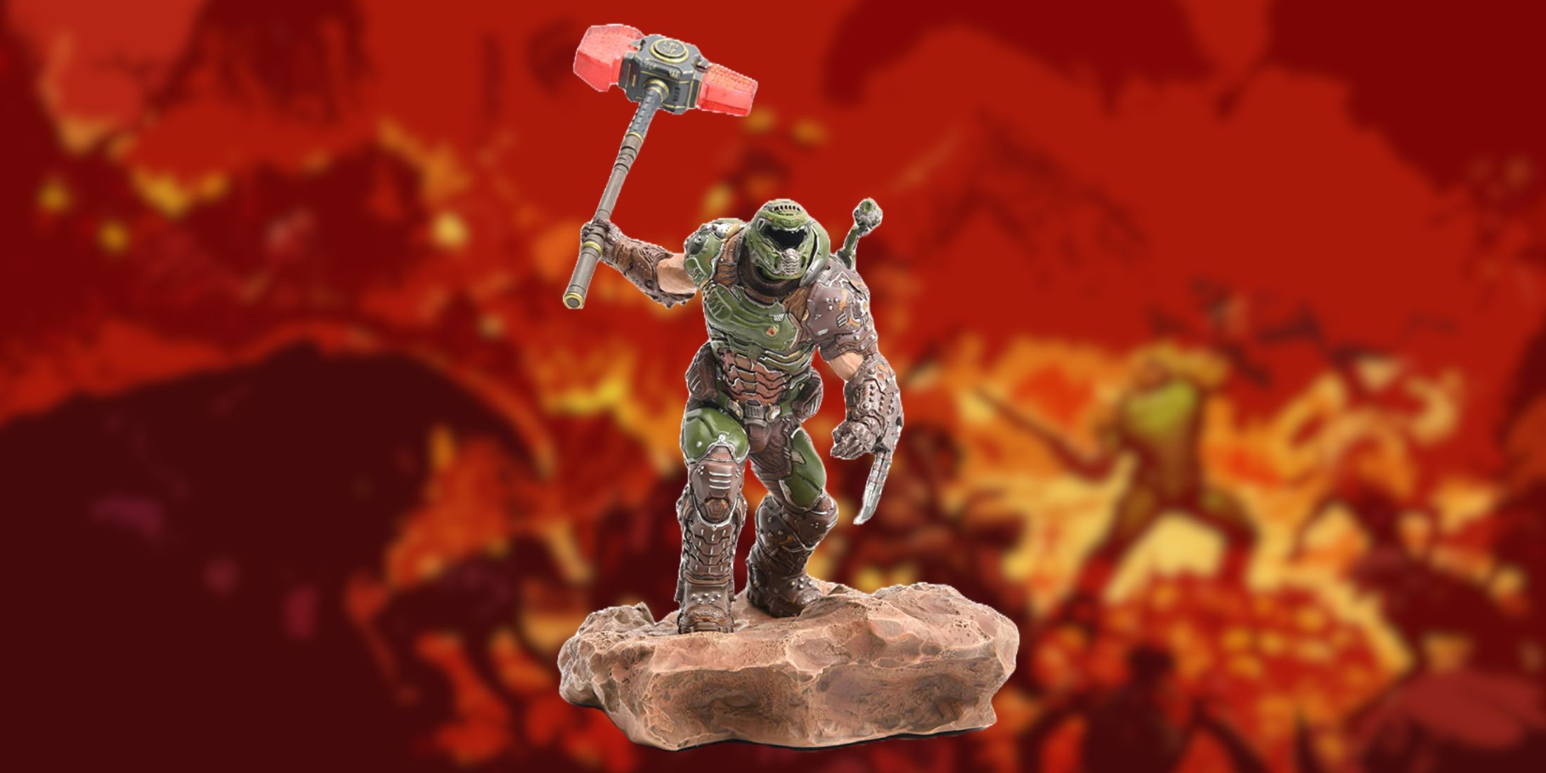 Bild des Doom Slayer -Typen auf einem Doom inspirierten offizielle Hintergrund. 