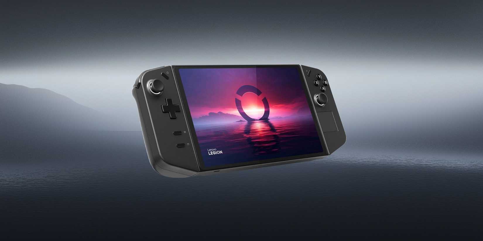 Image of the Lenovo Legion Go on a black grey background.