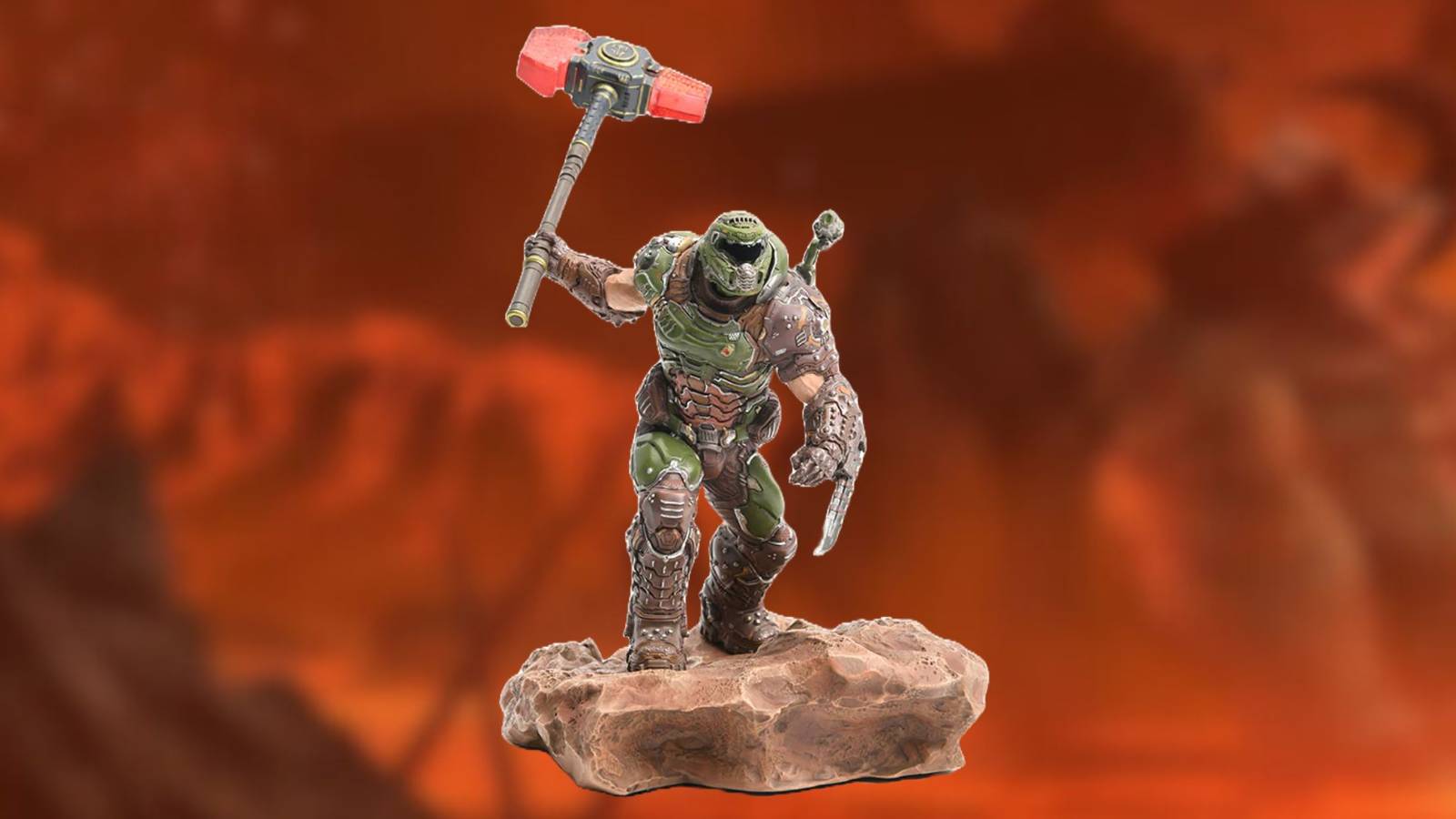 Image of the Doom Eternal slayer on a Doom Eternal background. 