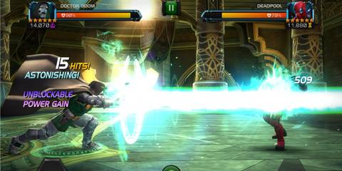 Doctor Doom and Deadpool Fighting in Marvel Contest of Champions