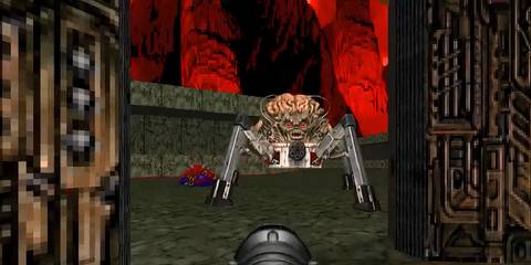 The Doom Marine fighting the Spider Mastermind in Doom (1993)