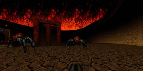 The Doom Marine fighting Spider Masterminds in Doom 64