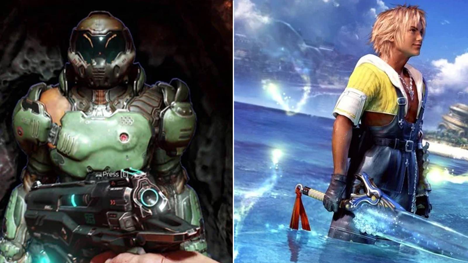The Doom Slayer and Tidus in Final Fantasy 10