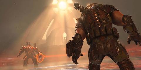 Doom Slayer battling the Dark Lord in Doom Eternal The Ancient Gods Part 2