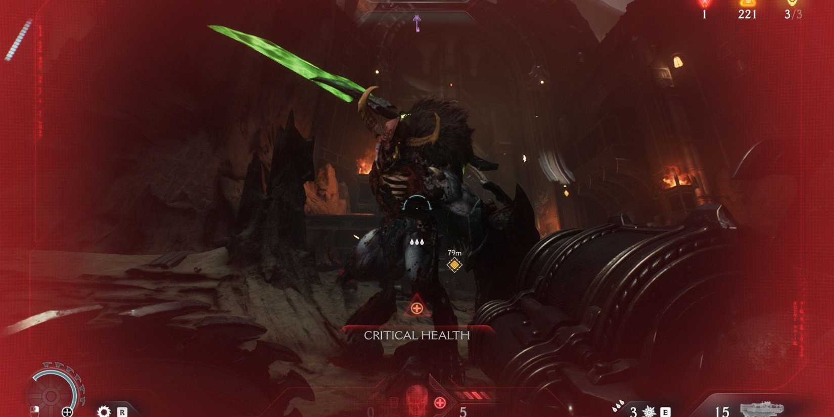 The Agaddon Hunter attacks a deeply wounded Doomslayer in Doom: The Dark Ages (2025)