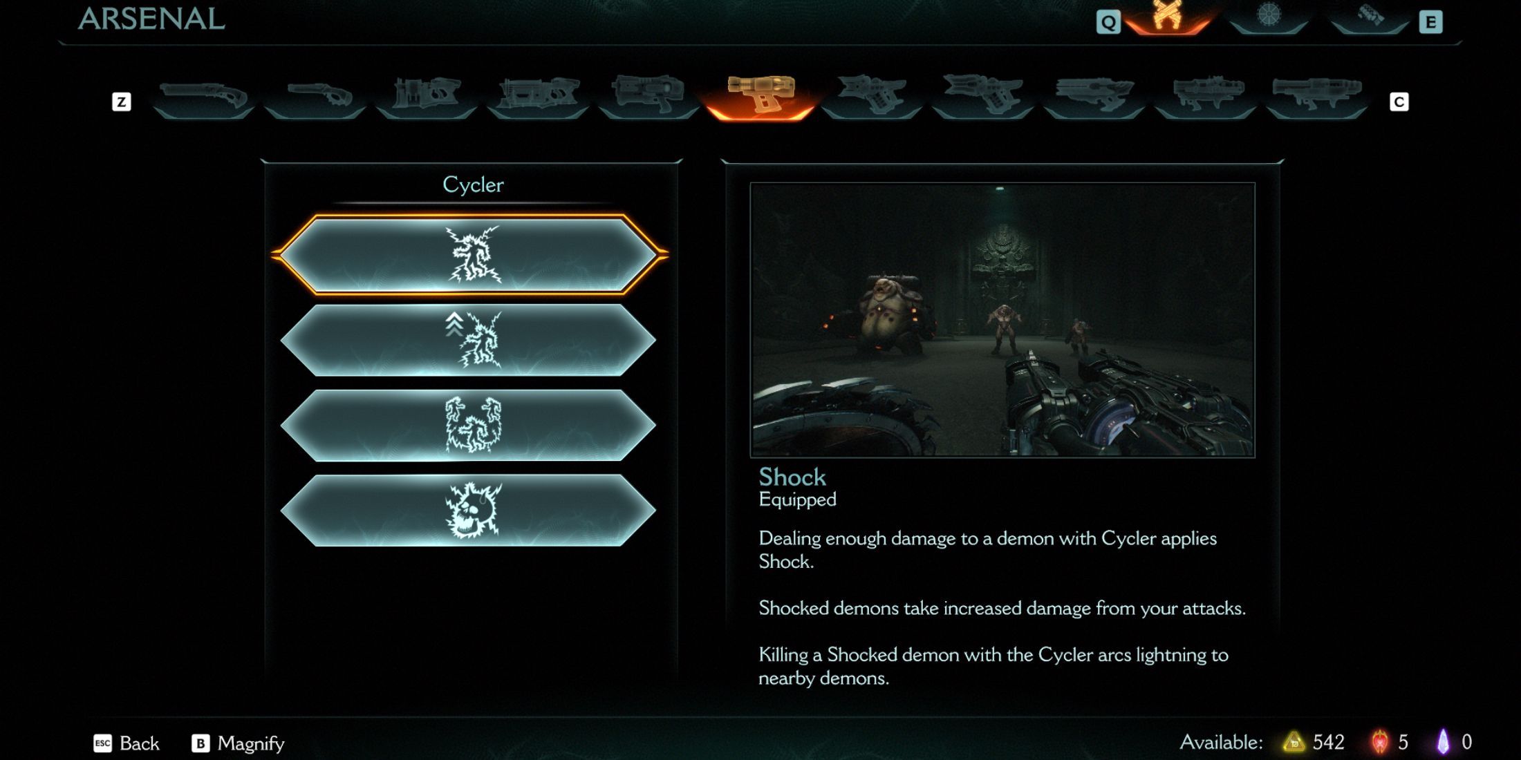 The arc lightning from the cycler's shock ability is helpful in controlling the flow of battle in Doom: The Dark Ages