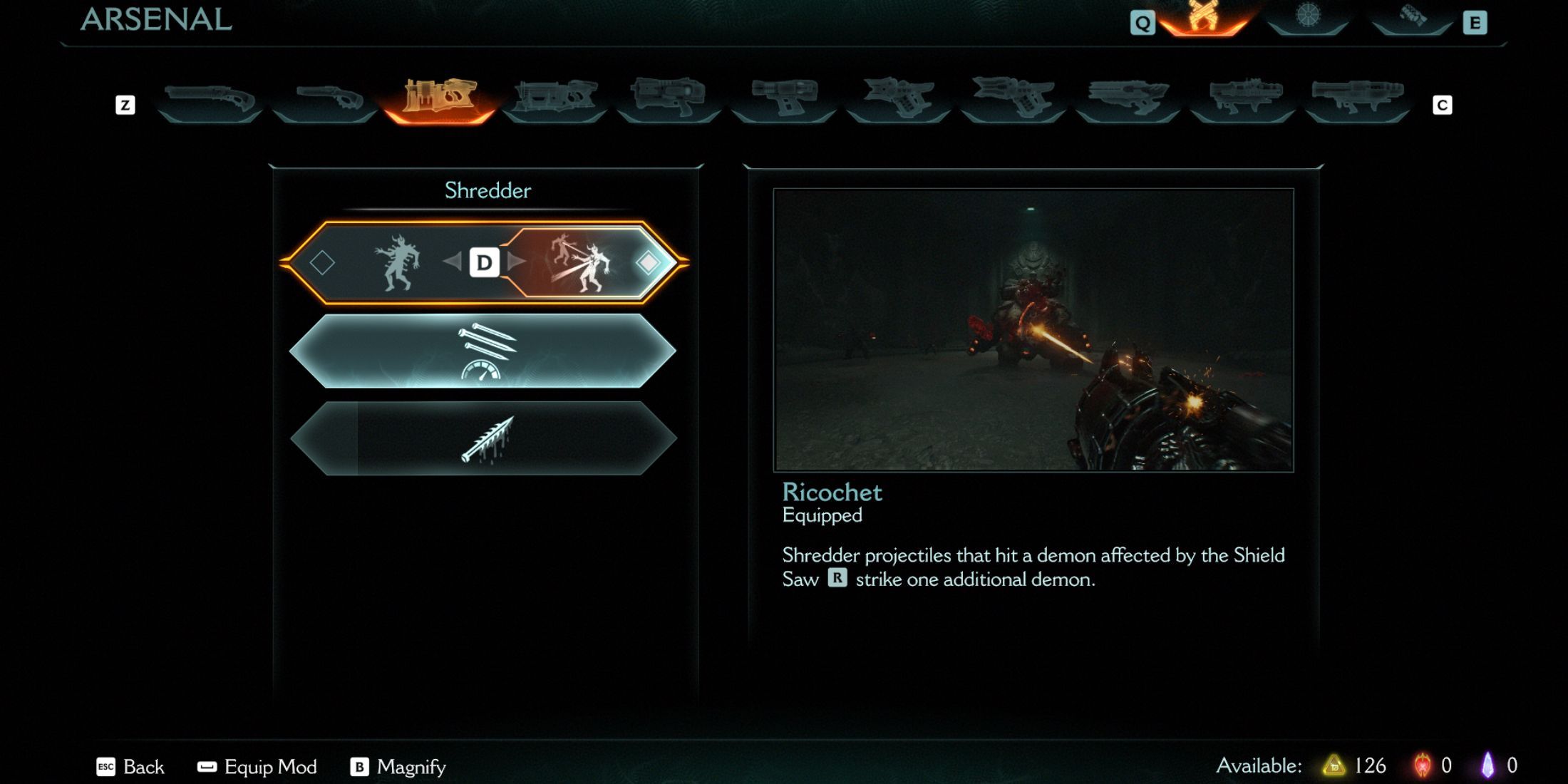 The ricochet upgrade for the Shredder is useful in clearing large swarms of fodder demons.