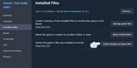 Doom The Dark Ages Verify Game Files