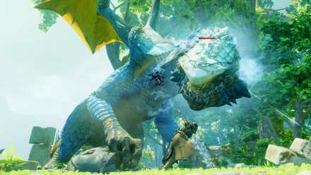 The Inquisitor and their party encountering the Greater Mistral dragon in Dragon Age: Inquisition