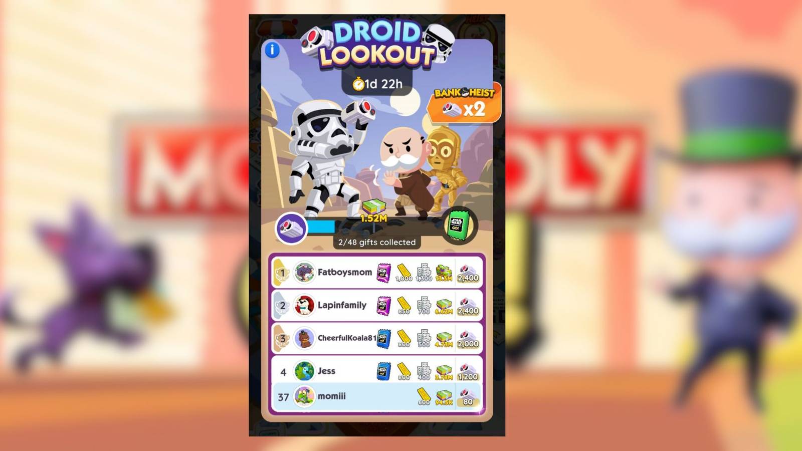droid lookout monopoly go