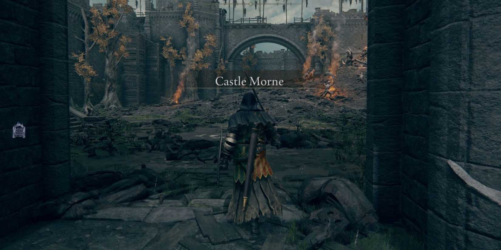 Player entering Castle Morne with location name on screen