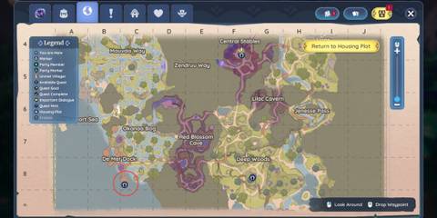 Elderwood De Mer Dock stable map location in Palia