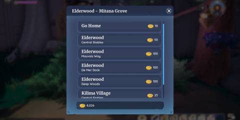 Elderwood Mitana Grove fast travel costs in Palia