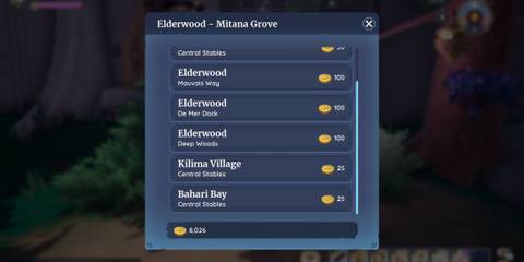 Elderwood Mitana Grove fast travel costs in Palia