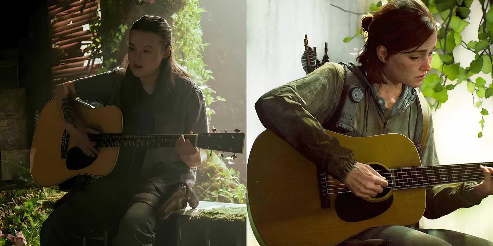 Ellie Playing Guitar The Last of Us Side By Side