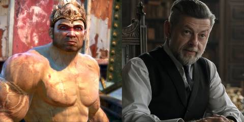 Split image of Monkey from Enslaved: Odyssey To The West and Andy Serkis